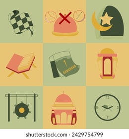 Simple ramadhan icon set with green and yellow color theme