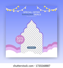 simple ramdan sale template design, with colorful background and clouds, can be used for promotional purpose