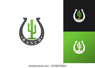 A simple Ranch logo featuring a green cactus and horseshoe.