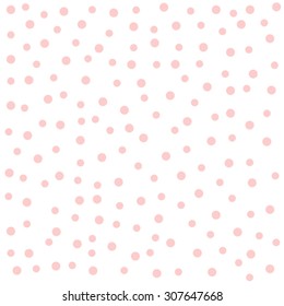 Simple random pattern of faded pink polka dots on white background.  Vector illustration.