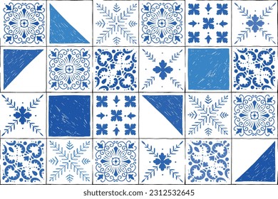 Simple random Portugal azulejos tile in blue color