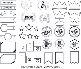 simple ranking frame set decoration decoration frame ribbon laurel 1st place winner crown gold award ranking tags, icons, labels illustrations and vector