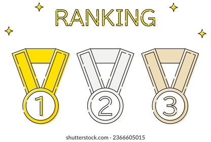 Simple ranking medal badge icon set, 1st to 3rd place, Vector Illustration