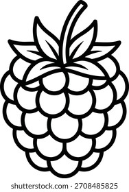 Simple contorno de fruta de frambuesa con tallo y hojas aisladas sobre fondo transparente icono en negrita. Dibujo de línea de libro para colorear de fruta. Gráfico de Vector de libro de color