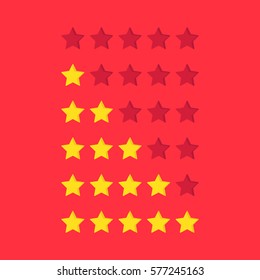 simple rating stars icon set. concept of decision, grading system, testimonial, appraisal, mobile application, award mark, choose, recommend. flat style trend graphic design element on red background