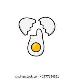 Simple Raw Cracked Egg Illustration with Outlined Style Design, Clean Egg Icon Template Vector