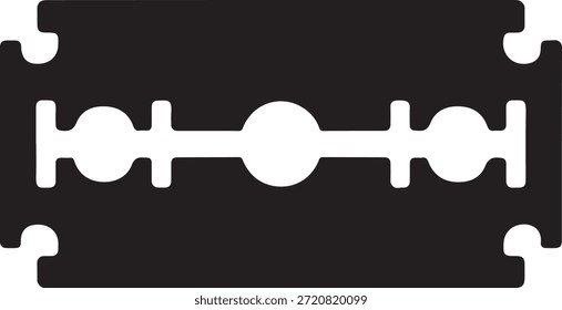 Icono de hoja de afeitar simple con un diseño en blanco y negro audaz, que simboliza el aseo y el afeitado con una estética minimalista.