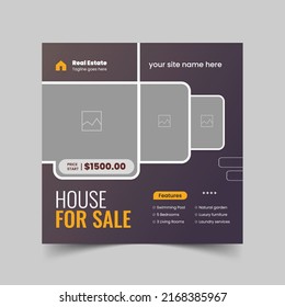 Banner inmobiliario simple Diseño, diseño moderno de banner inmobiliario o diseño elegante de banner para casa a la venta, plantilla de banner cuadrado