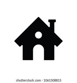 A simple real estate icon of a basic house in black and white.