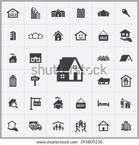 Simple real estate icons set. Universal real estate icon to use for web and mobile UI, set of basic real estate elements