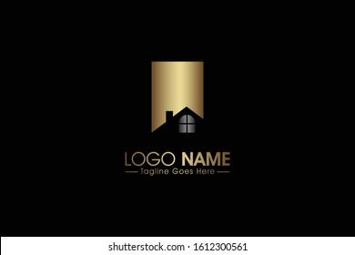 simple real estate logo in gold and metal color