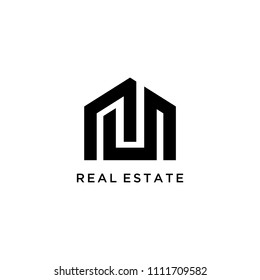 Simple real estate logo initials N,U that resembles a House.