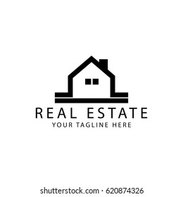 Simple real estate logo template on white background.