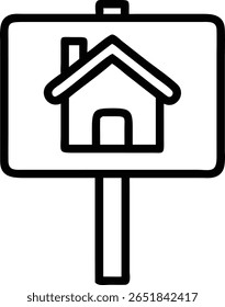 A simple real estate sign with a house icon, representing property for sale and investment opportunity.