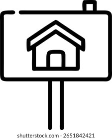 A simple real estate sign icon with a house on it, representing property for sale or a real estate agent