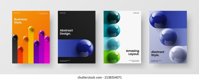 Simple realistic balls brochure concept composition. Abstract book cover vector design illustration bundle.