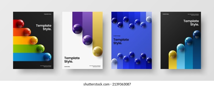 Simple realistic balls journal cover template collection. Bright annual report design vector layout composition.
