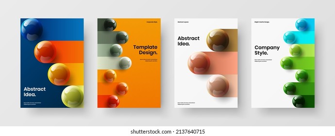 Simple realistic balls placard layout set. Geometric company brochure design vector illustration bundle.