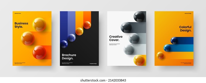 Simple realistic balls placard template composition. Amazing pamphlet design vector concept bundle.