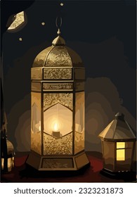 Plantilla de Eid Al Adha simple y realista con estilo kaba y vintage de farolillos