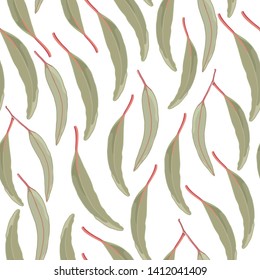 Simple realistic Gum leaves Vector Seamless pattern on a white background
