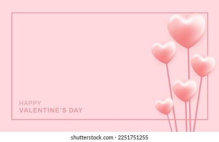 Simple realistic hearts in pink valentines day background