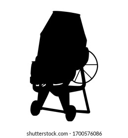 Simple realistic illustration of concrete mixer silhouettes. Construction black equipment isolated on white background - vector