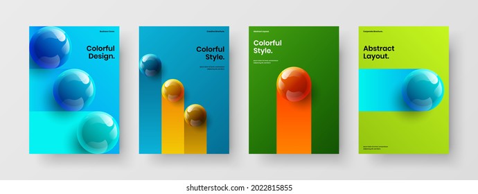 Simple realistic spheres flyer layout collection. Original placard A4 design vector concept bundle.