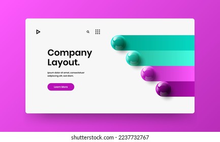 Simple realistic spheres journal cover layout. Colorful corporate brochure vector design concept.