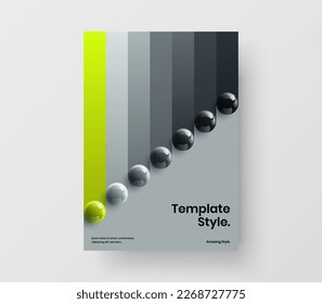 Simple realistic spheres pamphlet template. Geometric company cover design vector concept.