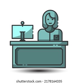 Simple receptionist filled line icon, people and service concept monotone color, 128x128 pixel perfect on the white background