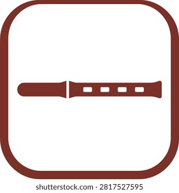 Simple recorder, musical instrument, wind pipe, basic flute, brown icon, air sound, outdoor music.