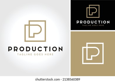 Simple Rectangle Frame Line with Initial Letter P elegant luxury logo design