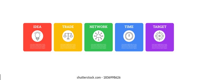 Simple rectangle infographics design with five options target. Chart process template. Modern vector for company or corporate business project and presentation. 