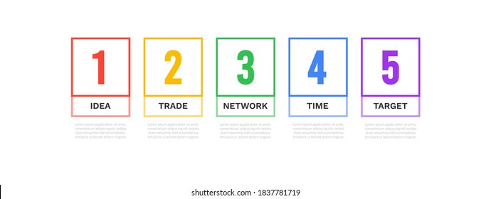 Simple rectangle infographics design with five steps. Chart process template. Modern vector for company or corporate business project and presentation. 