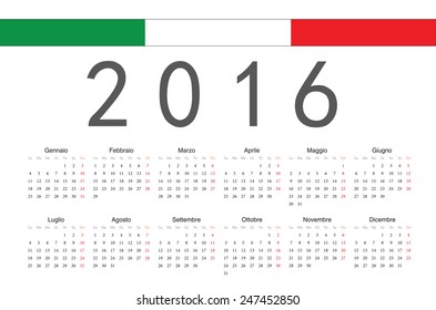 Simple rectangle Italian 2016 year vector calendar. Week starts from Monday.