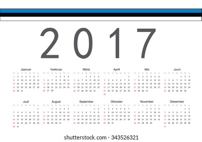 Simple rectangular Estonian 2017 year vector calendar. Week starts from Sunday.