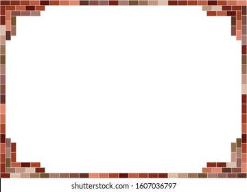 simple rectangular frame consists of one layer of brownish red color toned rectangles arranged in line with some more bricks at four corners aim to replicate brick wall. 