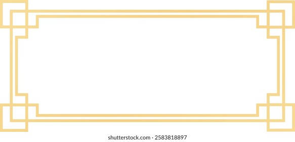 Simple rectangular golden frame with art deco style corners bordering a white empty space, perfect for certificates, invitations, posters, or art prints