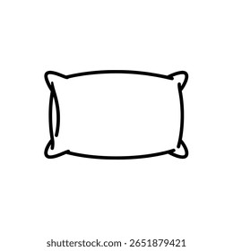 A simple rectangular pillow in a minimalist outline drawing. A clean line art icon representing sleep, comfort, bedding, or home furniture.