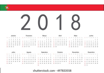 Simple calendario vector rectangular portugués 2018. La semana empieza el domingo.