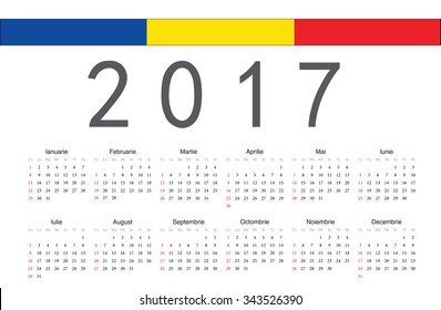 Simple rectangular Romanian 2017 year vector calendar. Week starts from Sunday.