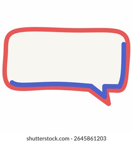 Bolha de fala retangular simples com cantos arredondados em contorno vermelho e azul. Perfeito para mensagens, interface de usuário de bate-papo, postagens sociais, modelos de cotação, diálogo cômico e designs de comunicação criativa.
