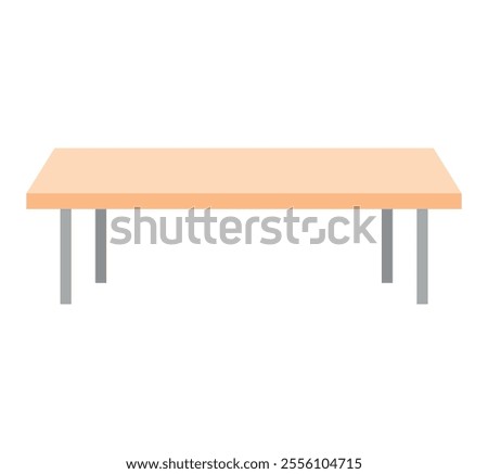 Simple, rectangular table with a light brown top and four gray legs. Depicted in a minimalist, flat design style.
