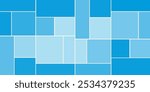 Simple Rectangular Tiled Frames of Various Sizes, Colored in Shades of Blue - Geometric Shapes Pattern, Texture on Wide Scale Background - Design Template in Editable Vector Format