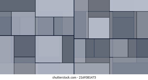 Simple Rectangular Tiled Frames of Various Sizes, Colored in Shades of Grey - Geometric Shapes Pattern, Texture on Wide Scale Background - Design Template in Editable Vector Format