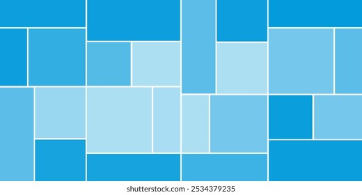 Simples retangular Trilhados quadros de vários tamanhos, coloridos em tons de azul - padrão de formas geométricas, textura em escala larga fundo - modelo de design em formato vetorial editável