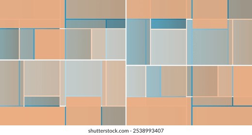 Simple Rectangular Tiled Frames of Various Sizes, Colored in Shades of Blue Gray and Brown - Geometric Shapes Pattern, Texture on Wide Scale Background - Design Template in Editable Vector Format