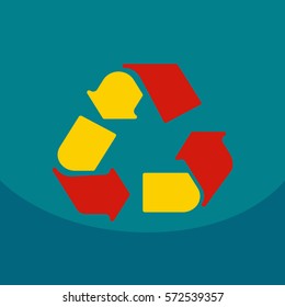 Simple Recycle flat icon with stroke on color background