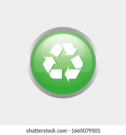 simple recycle glossy icon with green color design, circle glossy button template vector for website, advertising, print 